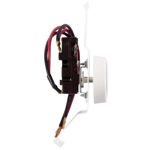 Side view of F Series Double Pole Built-In Baseboard Thermostat 22 Amp 120/208/240V White Model BTF2W with wiring exposed
