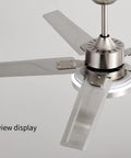 Top view of 48 Inch LED Ceiling Fan With Lights And Remote Control, Modern Indoor Outdoor Ceiling Fan, Silver Finish, Five Blades