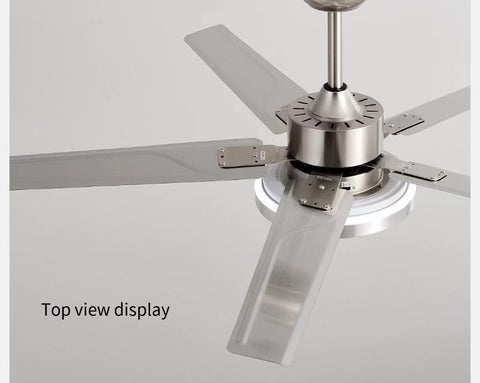 Top view of 48 Inch LED Ceiling Fan With Lights And Remote Control, Modern Indoor Outdoor Ceiling Fan, Silver Finish, Five Blades