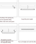 Installation guide for UBNMIUBV 20W Led Recessed Lighting Kits on suspended ceiling with steps and visuals.