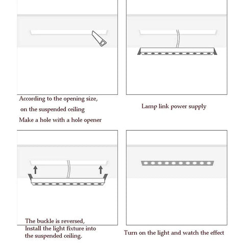 Installation guide for UBNMIUBV 20W Led Recessed Lighting Kits on suspended ceiling with steps and visuals.
