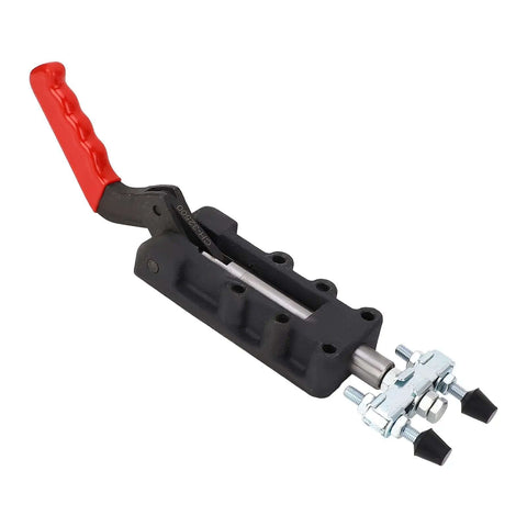 Beefy Double Head Push Pull Clamp, 2500kg Capacity and 75mm Stroke, Heavy Duty Toggle Weld Clamp, red handle, side view