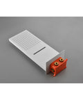 Shower System with Waterfall Rainfall and Handheld, wall-mounted white plate with orange connectors, modern design.