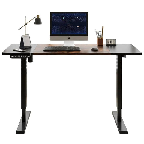 Rocksolid Electric Standing Desk With Solid Steel Frame And Reinforced Double Beams, 55 Inch lift up computer table viewed from the front.