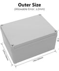 IP67 Waterproof Junction Box Outdoor Enclosure Made From Durable ABS Plastic Beefy Heavy Duty Dustproof And Weather Resistant Project Box For Electrical Installations Gray Finish 15 By 11 By 7 Inch Exterior With Big Inner Space showing outer dimensions.