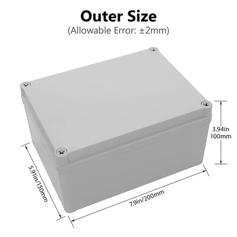 IP67 Waterproof Junction Box Outdoor Enclosure Made From Durable ABS Plastic Beefy Heavy Duty Dustproof And Weather Resistant Project Box For Electrical Installations Gray Finish 15 By 11 By 7 Inch Exterior With Big Inner Space showing outer dimensions.