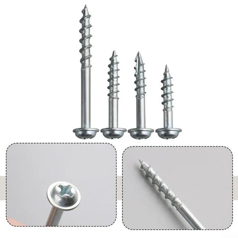 Coarse Thread Pocket Hole Screws 100Pcs Set, Self Tapping Fasteners, case hardened steel, various sizes, close-up view, woodworking kit