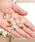 50 Pack Drawer Wedges With Screws For Quick Furniture Repair And Drawer Bottom Support, white wedges and screws in hand