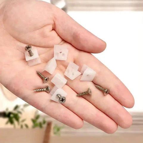 50 Pack Drawer Wedges With Screws For Quick Furniture Repair And Drawer Bottom Support, white wedges and screws in hand