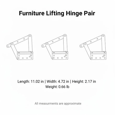 Diagram of Heavy Duty Lifting Hinge Pair for DIY Furniture Projects Cold Rolled Steel Support three positions side by side.