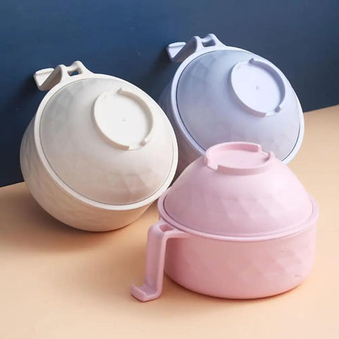 Ramen Noodle Bowl Set With Microwave Cooker, Chopsticks, Spoon, And Phone Holder, Durable Straw Fiber Bowls, three colors on display