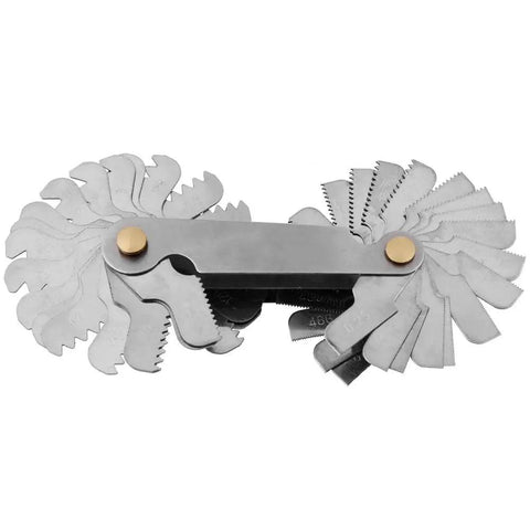 52 Leaf Thread Pitch Gauge Set With 60 Degree And 55 Degree Center Gauges stainless steel leaves folded open