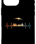 Hang Glider Art Phone Case For iPhone 16 Pro Max Dope Glide Vibe Design with graphic of glider and heartbeat line on black case