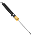 KICHOUSE stainless steel fishing detacher tool; black handle, gold knurled grip, long silver shaft with hook tip