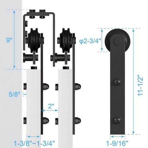 Dimensions of Bypass Sliding Barn Door Hardware Kit For Four Doors Double Track 12 Foot Rail System With Junction Plates