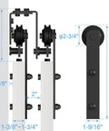 Diagram of Four Door 15Ft Double Track Bypass Sliding Barn Door Hardware Kit dimensions and components