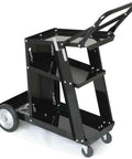 Black Portable Welder Cart For Plasma Cutter MIG TIG ARC Storage And Organizer Beefed Up Steel Construction Heavy Duty Welding Tool Cart With Upper Middle And Bottom Shelves Perfect For Home Garage Or Shop