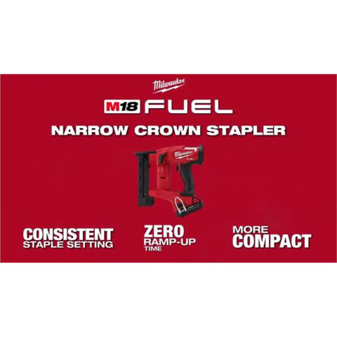 M18 Fuel 18Ga One Quarter Narrow Crown Stapler For Quick Heavy Duty Fastening Without A Compressor Redlink Plus in red