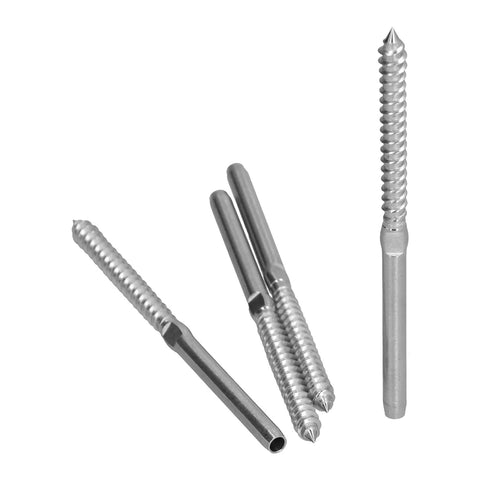Four Dual Direction Swage Lag Screws For One Eighth Inch Stainless Steel Cable Railing With Left And Right Hand Threads