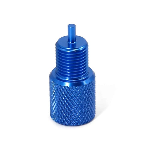 Rock Solid Brake Proportioning Valve Bleeder Tool For PV2 And PV4 Disc And Drum Systems Works With Gm Valves And Ac Delco 172 1353 And 172 1371 No Sweat Quick Bleeding, blue anodized metal component with grip texture.