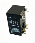 Set Of Two 30 Amp 12 Volt Dc Pc Board Power Relays Dpst No General Purpose Drop In Swaps Solid As A Rock For DIY Shop Work and Zero Drama Circuit Upgrades, side view showing terminals.