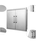 Stainless Steel Flush Mount Outdoor Kitchen Door Set Double Access Door 30 Inch Wide 21 Inch High Rust Resistant And Weatherproof For Backyard BBQ Island Storage Cabinets