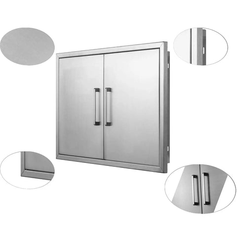 Stainless Steel Flush Mount Outdoor Kitchen Door Set Double Access Door 30 Inch Wide 21 Inch High Rust Resistant And Weatherproof For Backyard BBQ Island Storage Cabinets