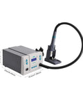Powerful 1000W Hot Air Rework Station 110V With Digital LCD Display showing size measurements.