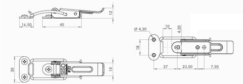 Heavy Duty Extendable Table Tension Latches With Dual Position Locks Catch Twenty Two For Drop Leaf Furniture Pull Out Connectors Pack Of Four Bronze Steel Clamps detailed dimensions diagram