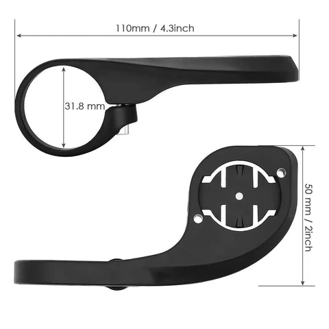 Out Front Bike Computer Mount For Garmin Edge GPS Devices 31.8mm black mount with dimensions shown