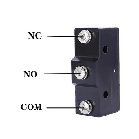 Z-15GD-B Top Shelf Industrial Limit Switch Workhorse With silver connectors labeled NC, NO, COM for electrical wiring.