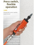 Hand holding Rock Solid Air Die Grinder Straight Shaft 23000 RPM Pneumatic Rotary Tool for flexible operation.