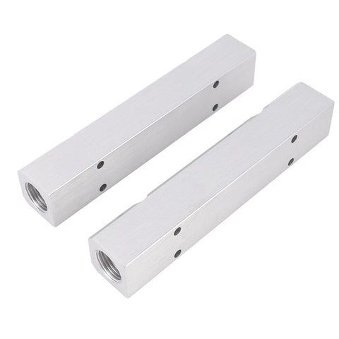 Two aluminum blocks for Five Way Seven Port Air Manifold With One Quarter Inch NPT Output And One Half Inch NPT Supply Port