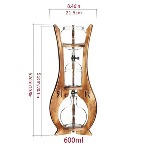 Skip The Store Bought Stuff And Sip Dope Flavor With This Portable Cold Brew Drip Tower Featuring Dual Adjustable Valves High Borosilicate Glass Large Capacity For Bold Iced Coffee 600ml with wood base and glass parts