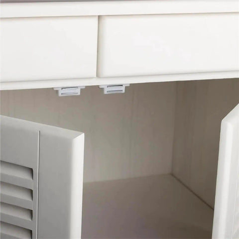 Push To Open Cabinet Latch Set Stainless Steel Magnetic Catch for kitchen cabinets installed inside a white cabinet door