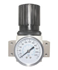 Beefy 1/4 NPT Heavy Duty Air Pressure Regulator For Compressed Air Systems Adjustable 0-180 Psi Max 230 Psi High Flow 56 SCFM At 90 Psi Industrial Grade Control Valve OR02 in a front view with a clear dial and adjustment knob.