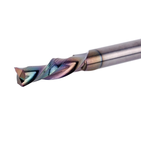 SpeTool 1/4-inch shank downcut spiral router bit with rainbow coating; 1-inch cutting length for wood mortises.