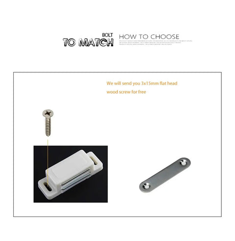 Magnetic Cabinet Latch White Plastic 4 Pack for Kitchen Cupboards and Furniture Easy Install Magnetic Door Catch