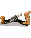 No. 4 Smoothing Hand Plane With Extra Thick 1/8 Inch A2 Steel Iron, one-piece base, cherry wood handle and knob, side view