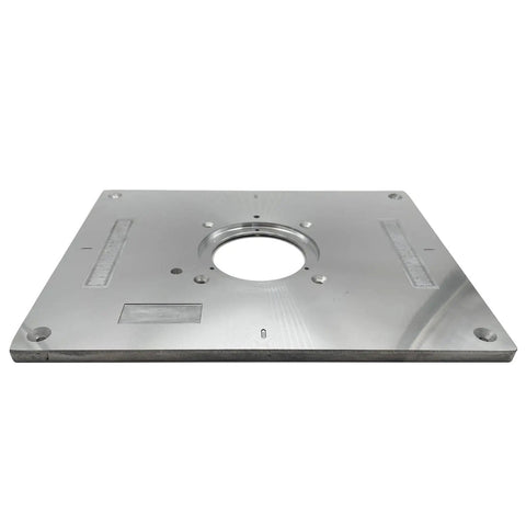 Heavy Duty Aluminum Router Table Insert Plate For Woodworking Benches With Slick Router Insert Rings And Hardware No Sweat Setup Hella Durable 12 Inch Router Base Replacement, top view showing smooth surface.