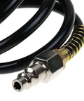 Boss Level 25 Foot Air Hose With Swivel Whip Fittings For Pro Garage And Auto Shop Crews Using 1 4 Inch Npt Pneumatic Connectors Hybrid Rubber Polyurethane Design Gives You Flexibility No Kinks At 200 Psi Pressure All Season Weather Is Awesome. black 25 foot air hose with metal swivel fitting and spring guard