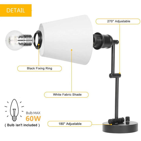 Adjustable Swing Arm Wall Sconce Set Of 2 With White Shade And Black Metal Modern Plug In Or Hardwire Wall Lamps For Bedside