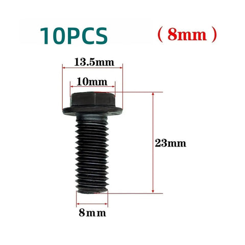 Left Hand Threaded Hex Flange Nail M8 For Cutting Machine Tools, heavy duty carbon steel, 23mm length, pack of 10