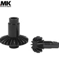 Two Piece Metal Bevel Gear Set 12T 24T Beefed Up Upgrade for 1 by 18 RC Crawler Cars shown in CNC machined steel with black coat