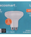 90 Watt Equivalent BR40 Dimmable LED Light Bulb Soft White Two Pack box with bulb image and features displayed