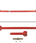 Adjustable Rear Suspension Panhard Track Bar For A Smoother Quiet Ride And Precise Handling With Grease Grooved Bushing Design Keeps Lubrication In For Low Noise And Long Life Heavy Duty Steel Construction Easy Install Fits Modern Trucks And SUVs, red steel adjustable bar and hardware