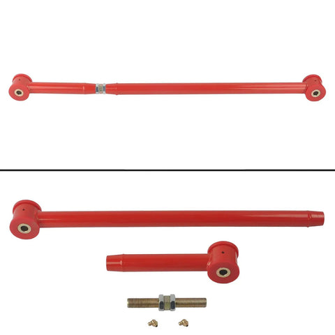 Adjustable Rear Suspension Panhard Track Bar For A Smoother Quiet Ride And Precise Handling With Grease Grooved Bushing Design Keeps Lubrication In For Low Noise And Long Life Heavy Duty Steel Construction Easy Install Fits Modern Trucks And SUVs, red steel adjustable bar and hardware