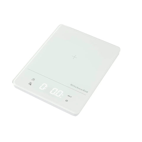 Digital Waterproof Kitchen And Food Scale IPX7 With LED Display 11 lb max capacity white in slanted view