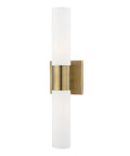 Aero ADA Bath Vanity Light Bar, 2 Light, Antique Brass Finish, Modern Tubular Opal Glass Diffusion, Mount Horizontal Or Vertical