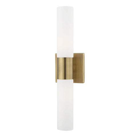 Aero ADA Bath Vanity Light Bar, 2 Light, Antique Brass Finish, Modern Tubular Opal Glass Diffusion, Mount Horizontal Or Vertical